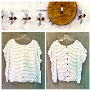 Cynthia Rowley 100% Linen Honey Bee Button Back Top Shirt Blouse Size Large EUC